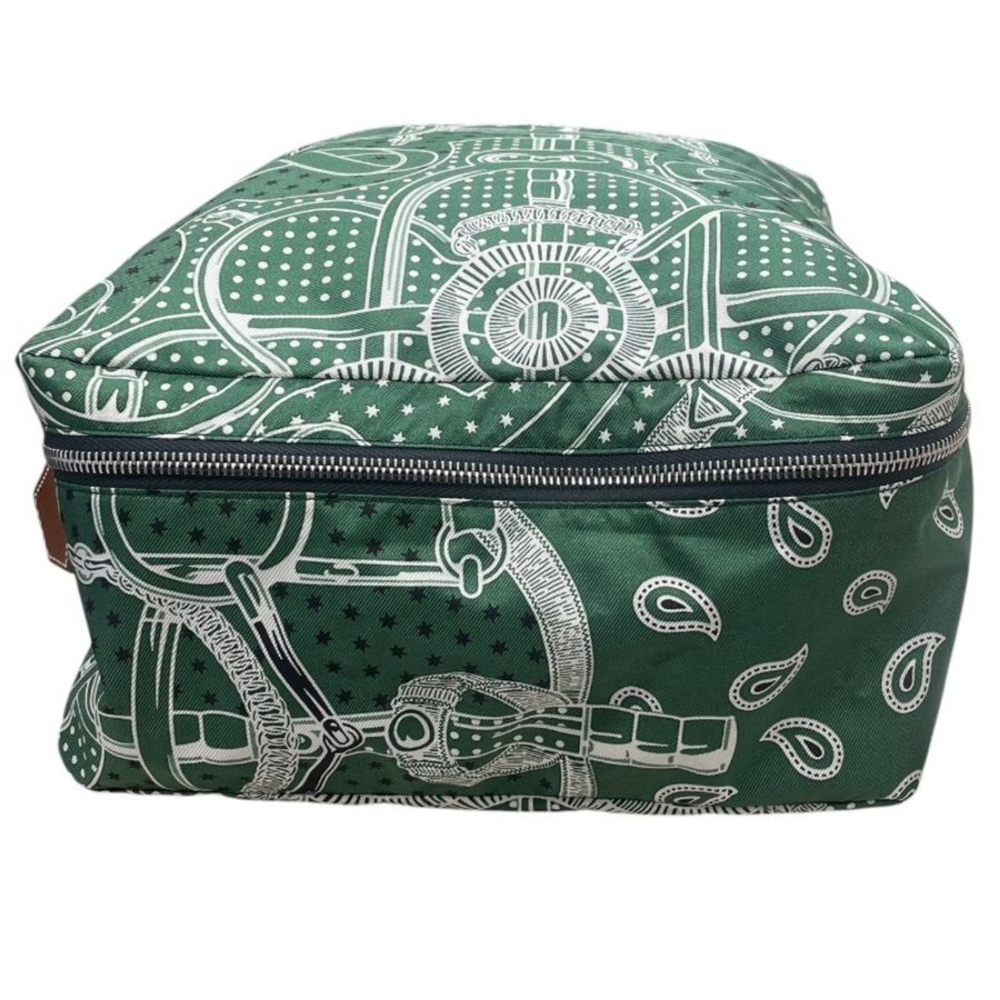 HERMES 愛馬仕 OUZE DE VOYAGE 旅行收納袋 絲綢 綠色 銀釦-4