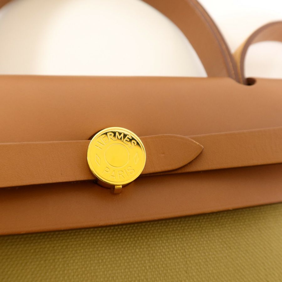 HERMES 帆布Herbag PM肩背袋Poussiere/Fauve-5