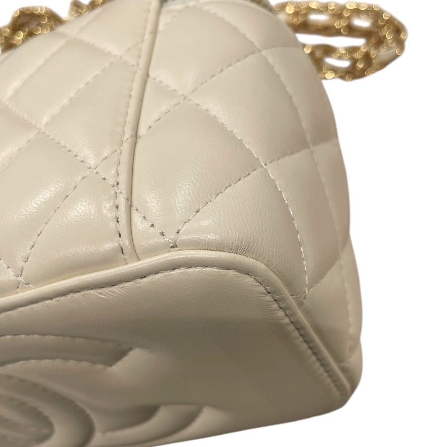 CHANEL 香奈兒 VANITY CASE 長型化妝鍊帶包 羊皮 白色 金釦-8