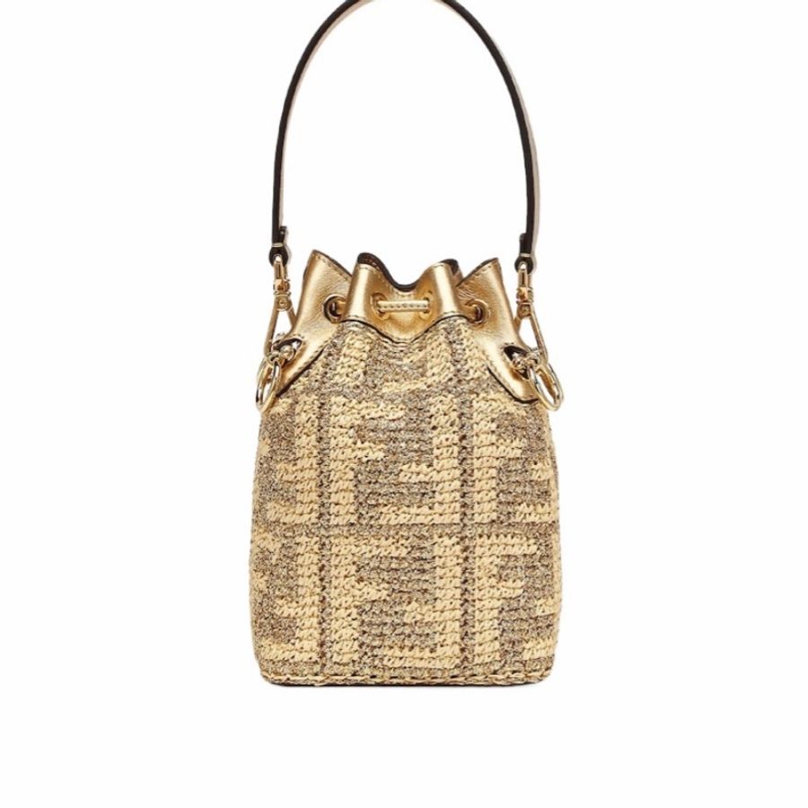 Fendi 女士 Mon Tresor迷你徽標抽繩手提包均碼碼MINI、12 X 10 X 18 CM-0