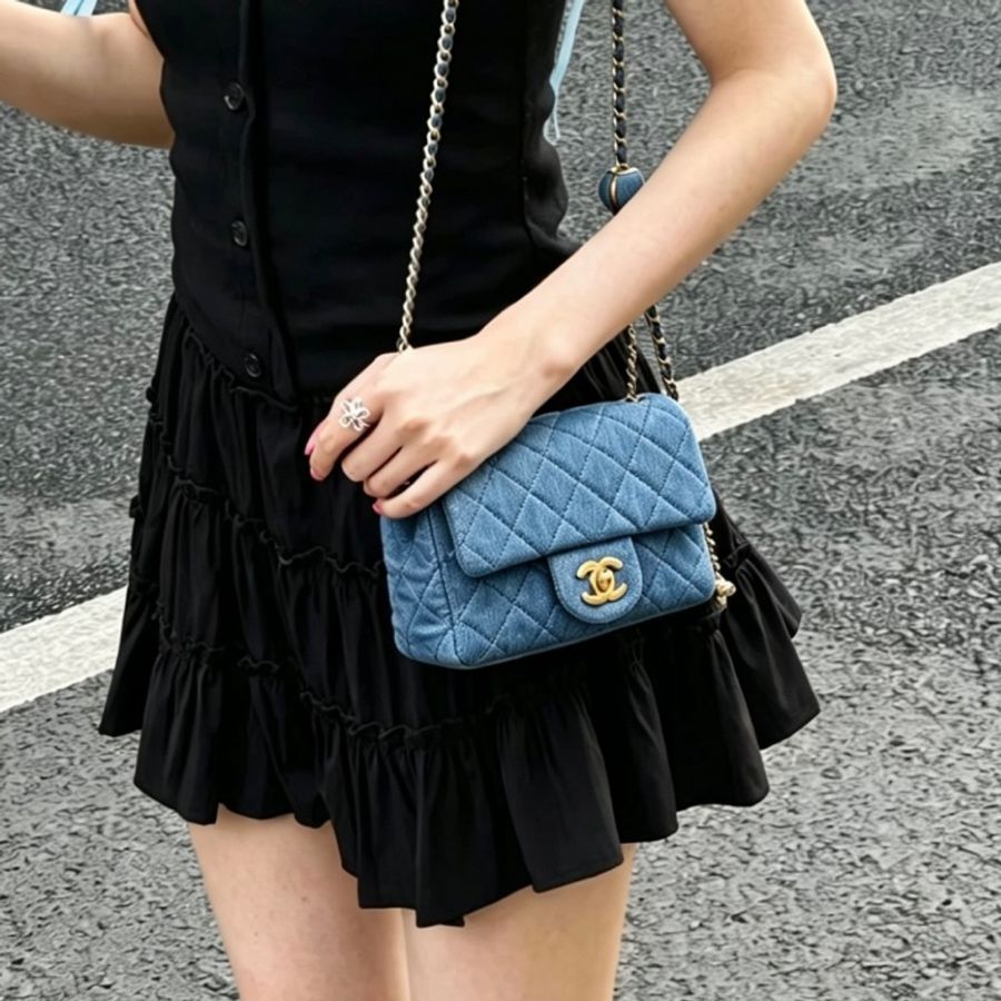 CHANEL香奈兒22C牛仔丹寜金球方胖子芯片款牛仔配色超美百搭-4