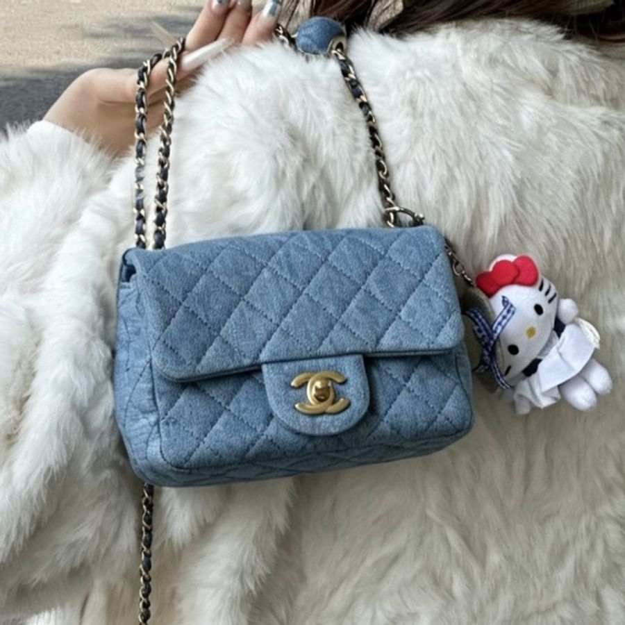 CHANEL香奈兒22C牛仔丹寜金球方胖子芯片款牛仔配色超美百搭-7