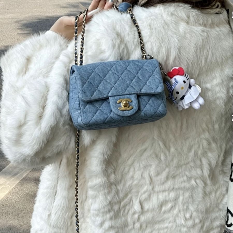 CHANEL香奈兒22C牛仔丹寜金球方胖子芯片款牛仔配色超美百搭-27