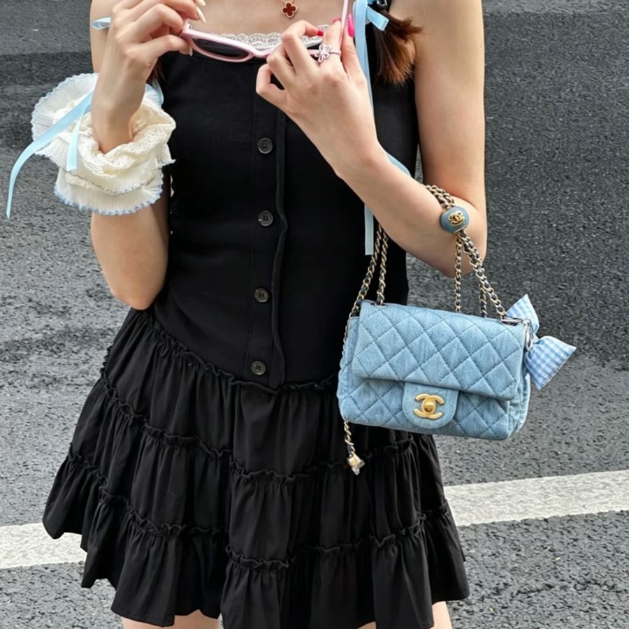 CHANEL香奈兒22C牛仔丹寜金球方胖子芯片款牛仔配色超美百搭-28