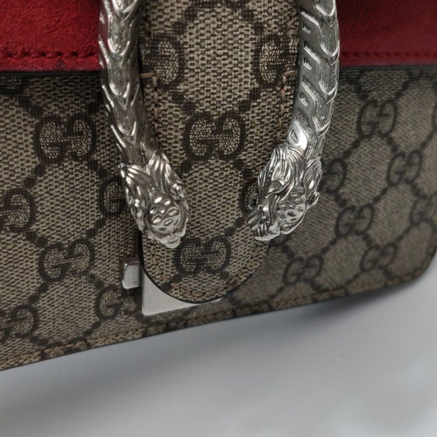 Gucci Dionysus酒神包迷你翻毛皮GG老花雙虎頭搭扣單肩包-12