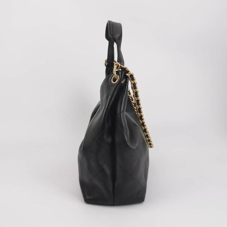 Chanel 羊皮純色菱格絎縫雙C Logo單肩包-3
