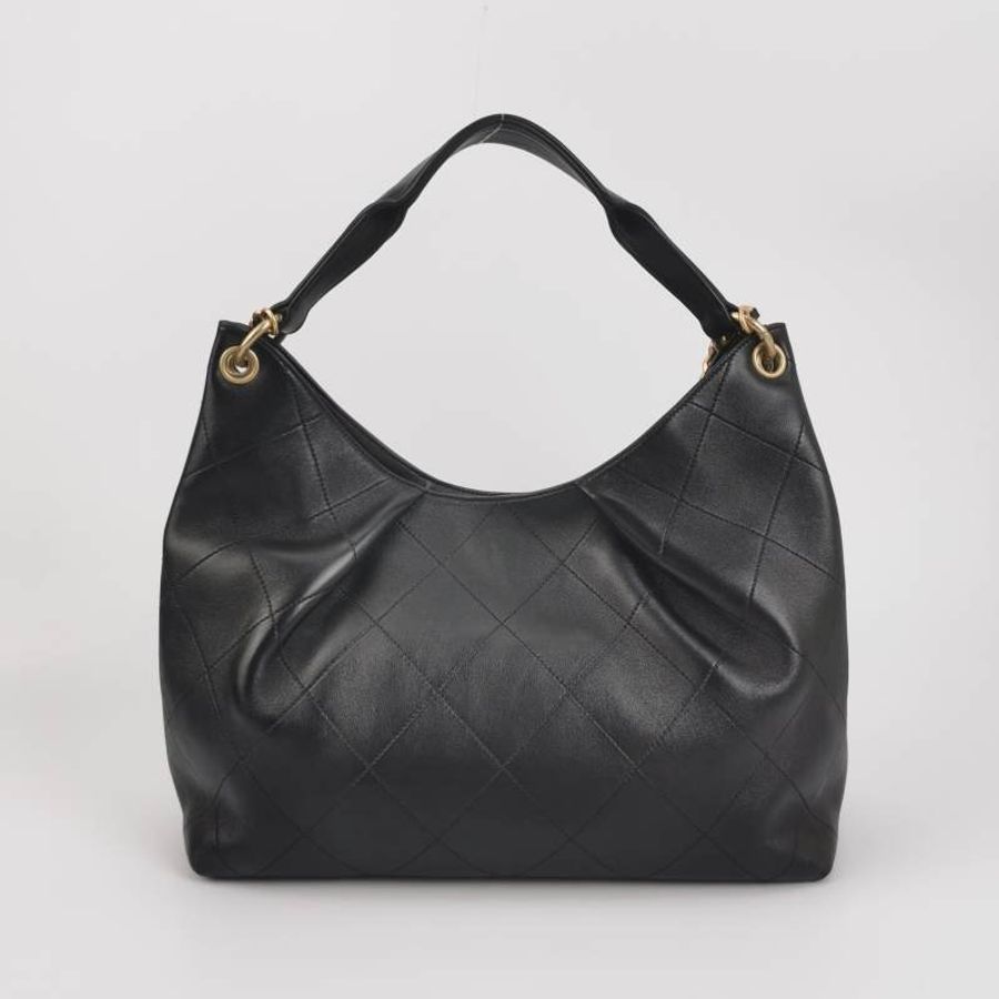 Chanel 羊皮純色菱格絎縫雙C Logo單肩包-4