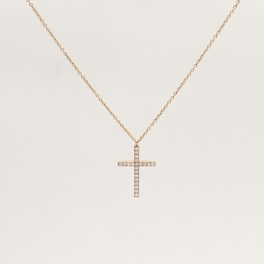 TIFFANY&CO 滿鑽十字架小號18K黃金/鑽石項鏈-0