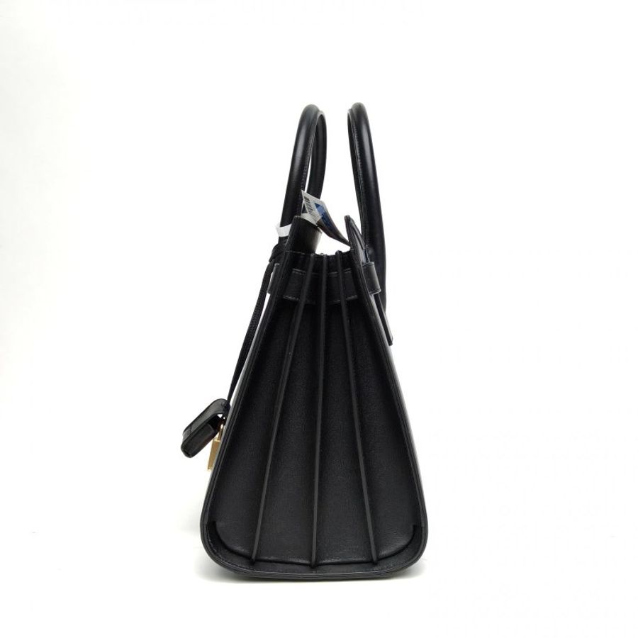 SAINT LAURENT ClassicSacDeJour風琴包大號黑色牛皮金扣肩背包-1