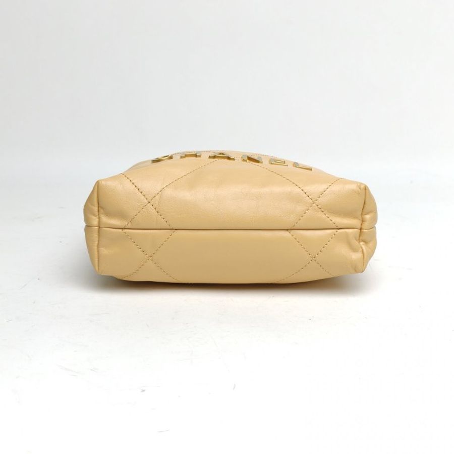 CHANEL 22BagTote托特包Mini黃色牛皮晶片開金扣肩背包-4