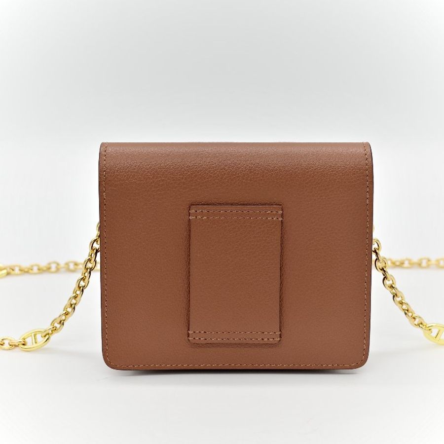 HERMES 愛馬仕 ROULIS 金棕 簡約金屬LOGO山羊皮翻蓋短小廢包 斜背包-2