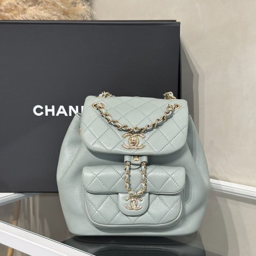 CHANEL Duma小牛皮後背包 - 小號淡綠金-0
