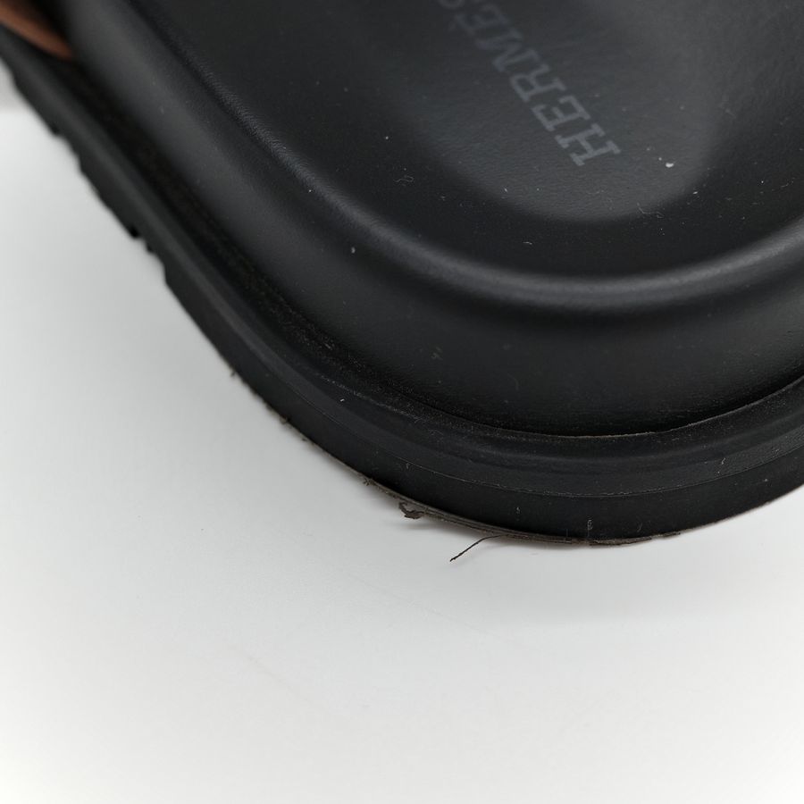 HERMES愛馬仕 Chypre sandal系列棕色 經典H LOGO小牛皮露趾涼鞋/二舅鞋-14