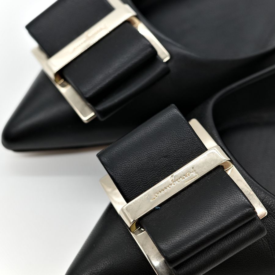 Ferragamo 菲拉格慕 黑色 羔羊皮 Zeri 尖頭蝴蝶結平底鞋 單鞋-9