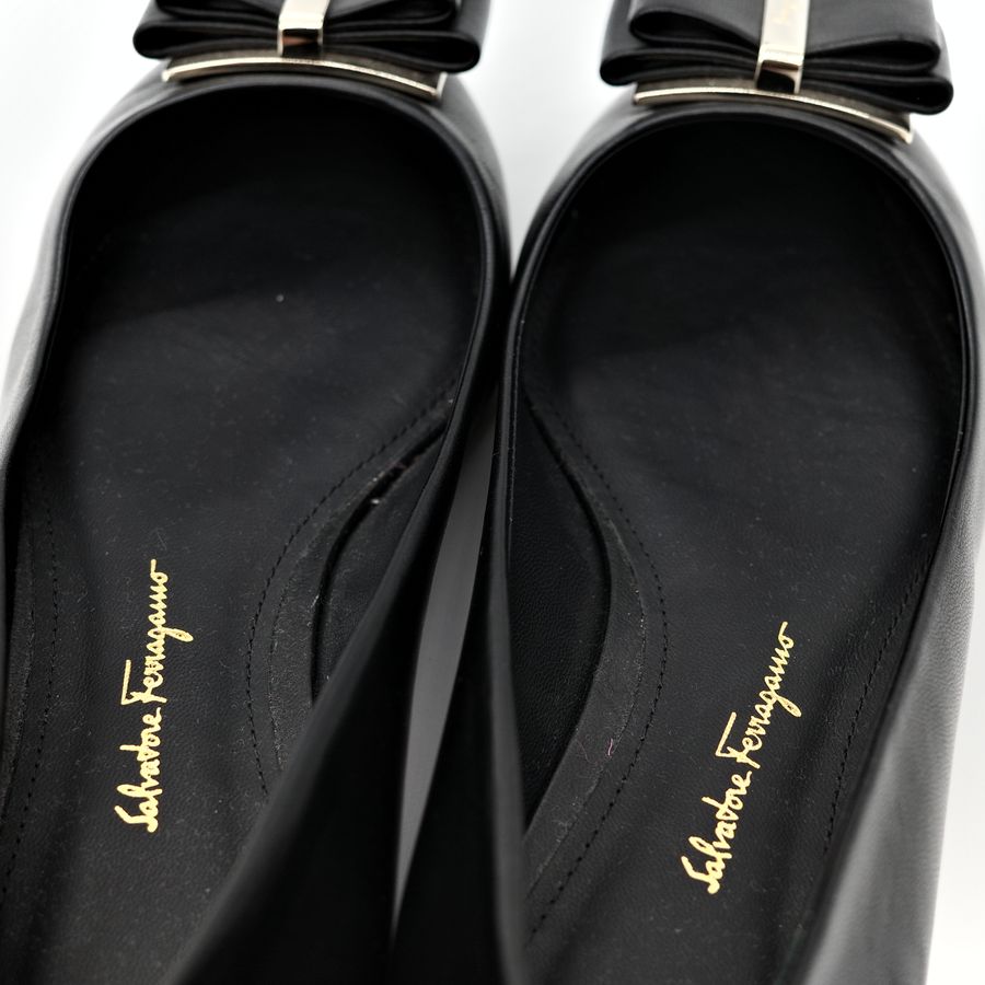 Ferragamo 菲拉格慕 黑色 羔羊皮 Zeri 尖頭蝴蝶結平底鞋 單鞋-16