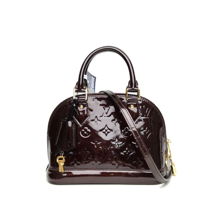 LOUIS VUITTON ALMA貝殼包BB紫紅色漆皮2015肩背包-0