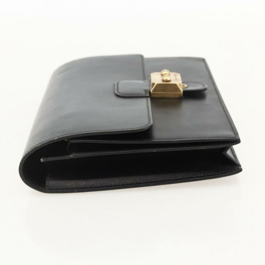 【日本直送】愛馬仕 Pochette jet 手拿包，黑色皮革，金色，正品 BSZ371-2
