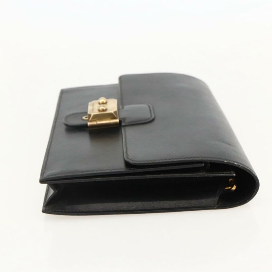 【日本直送】愛馬仕 Pochette jet 手拿包，黑色皮革，金色，正品 BSZ371-3