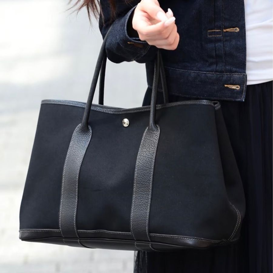 Hermes Garden Party PM黑色帆布-3
