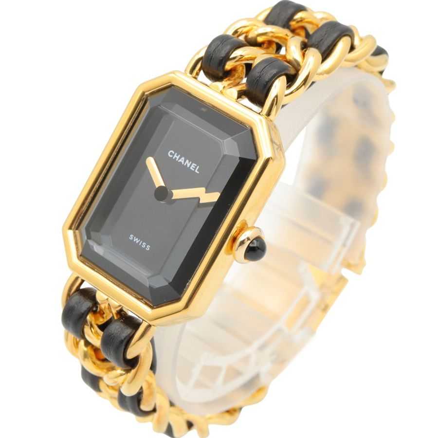 香奈兒 (Chanel) CHANEL Première S 女士腕錶,鍍金 (GP),皮革錶帶,黑色,H0001-1
