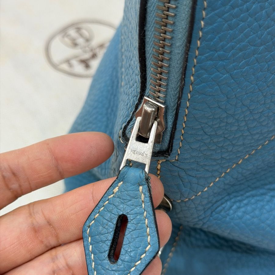 hermes 愛馬仕 bolide 35 松石藍 牛仔藍 保齡包 手提包 肩背包 側背包 斜背包-30