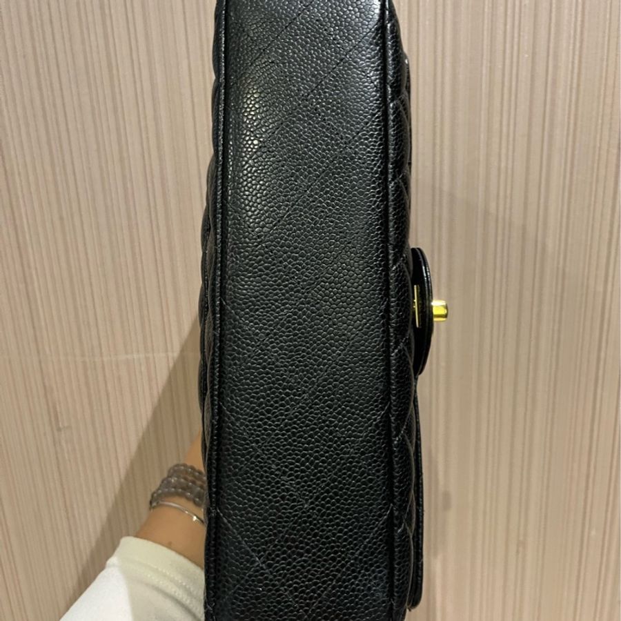Chanel 香奈兒cf中號黑金荔枝紋牛皮-6