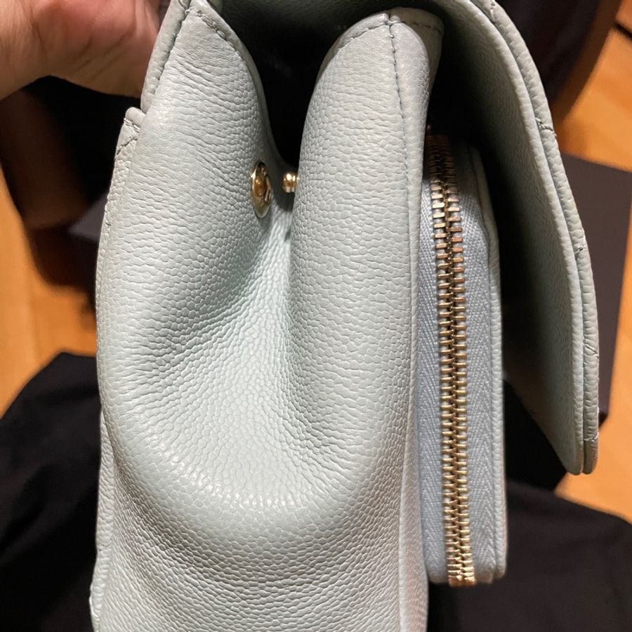 Chanel 荔枝牛皮藍綠色中號郵差包晶片款-3