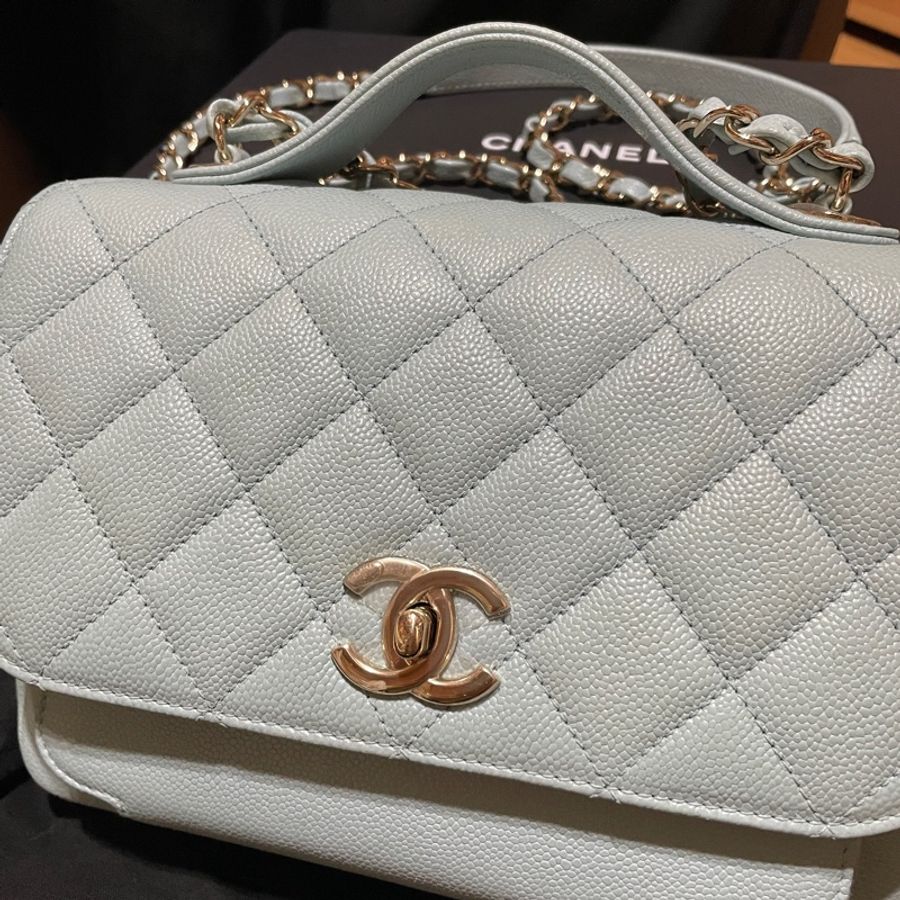Chanel 荔枝牛皮藍綠色中號郵差包晶片款-6