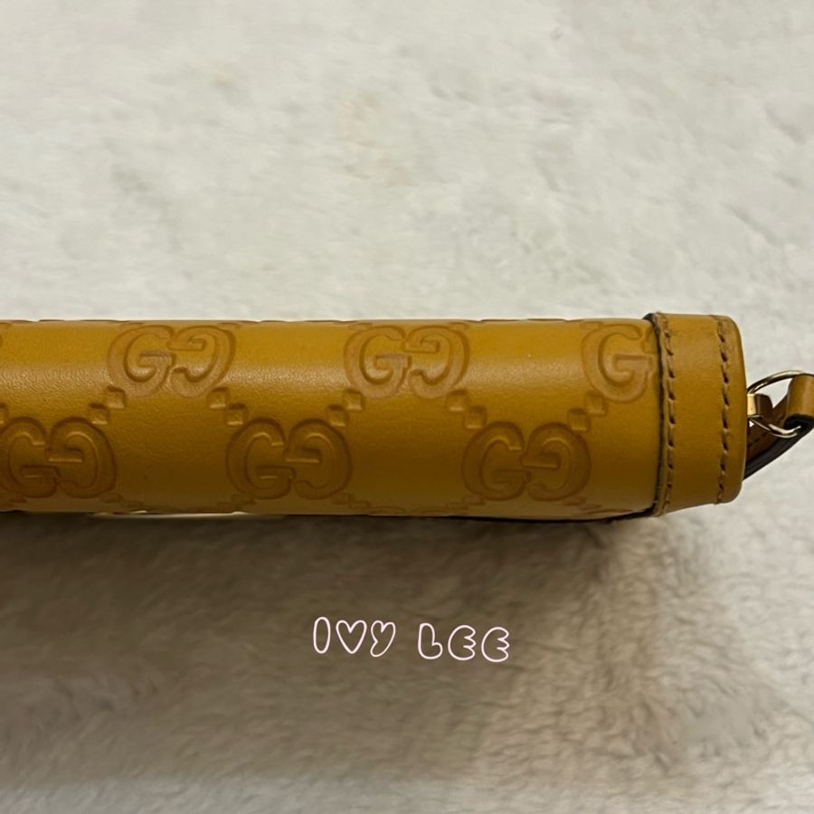 GUCCI 308012 ㄇ型拉鍊 GG壓紋 長夾 黃 正品 二手精品-18