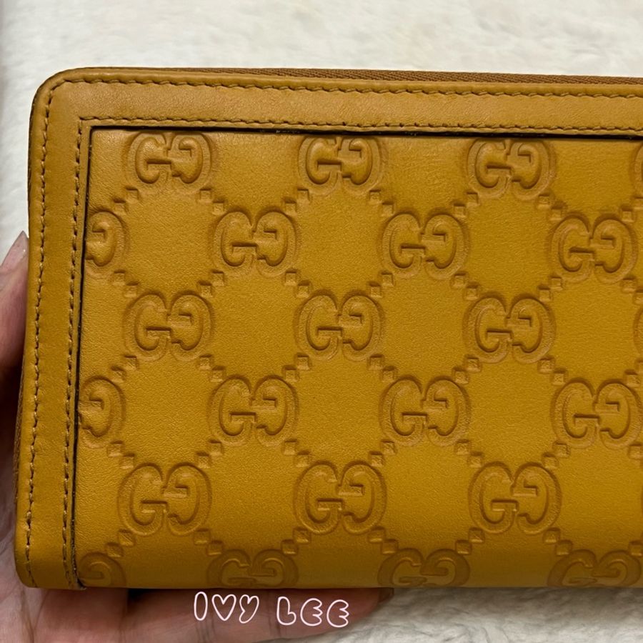 GUCCI 308012 ㄇ型拉鍊 GG壓紋 長夾 黃 正品 二手精品-21