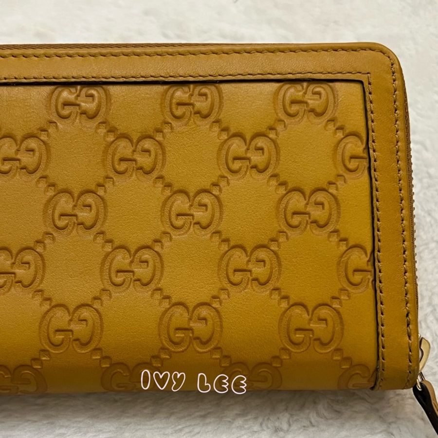 GUCCI 308012 ㄇ型拉鍊 GG壓紋 長夾 黃 正品 二手精品-22