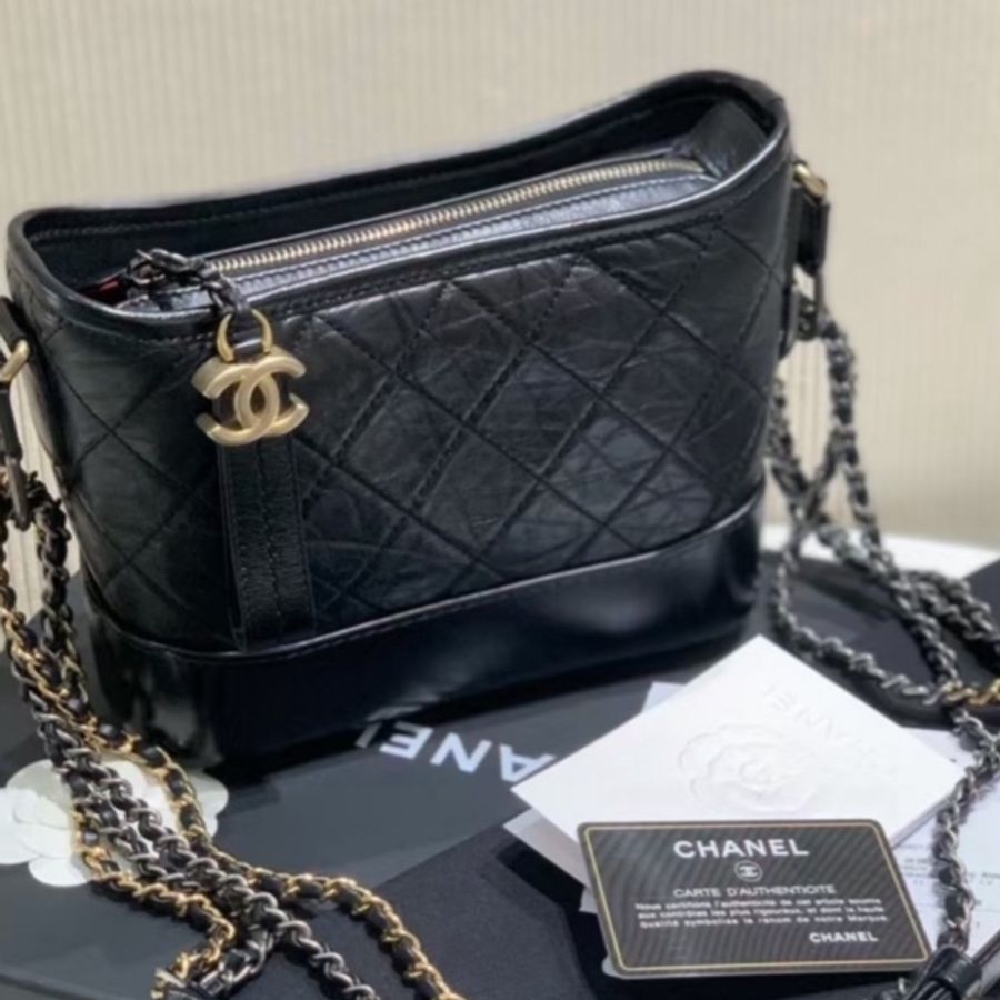 Chanel • Gabrielle 經典黑金牛皮流浪包 小號 有卡-4