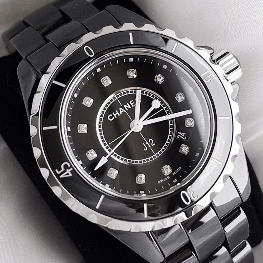 CHANEL香奈兒J12系列黑色滿鑽💎陶瓷自動機械表38mm⌚️-0