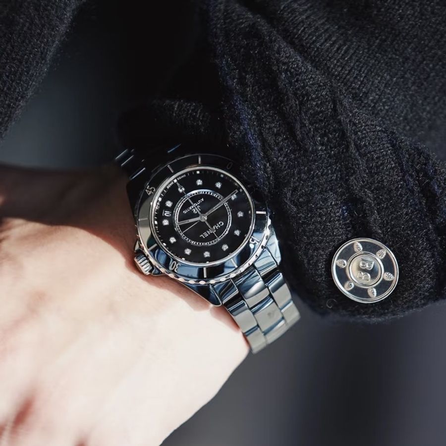 CHANEL香奈兒J12系列黑色滿鑽💎陶瓷自動機械表38mm⌚️-8