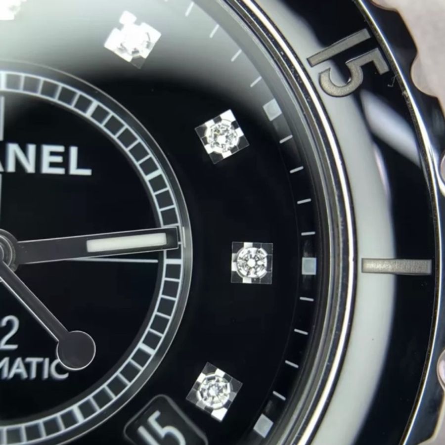 CHANEL香奈兒J12系列黑色滿鑽💎陶瓷自動機械表38mm⌚️-21