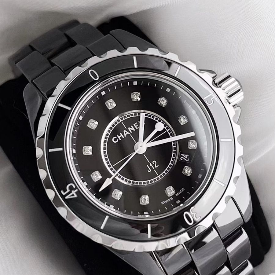 CHANEL香奈兒J12系列黑色滿鑽💎陶瓷自動機械表38mm⌚️-32