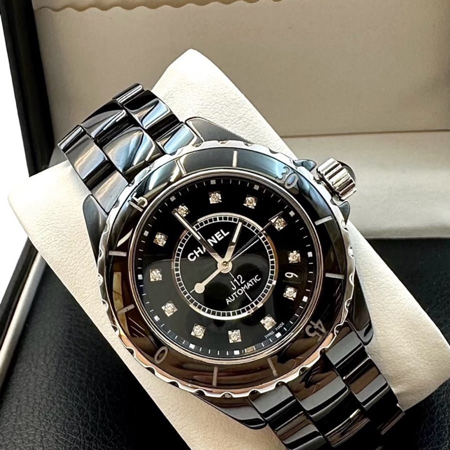 CHANEL香奈兒J12系列黑色滿鑽💎陶瓷自動機械表38mm⌚️-36