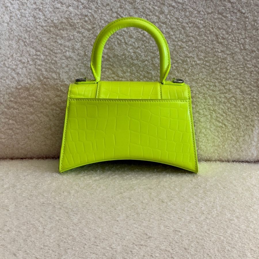 Balenciaga • Hourglass螢光綠鱷魚壓紋牛皮沙漏包銀釦 Xs-6