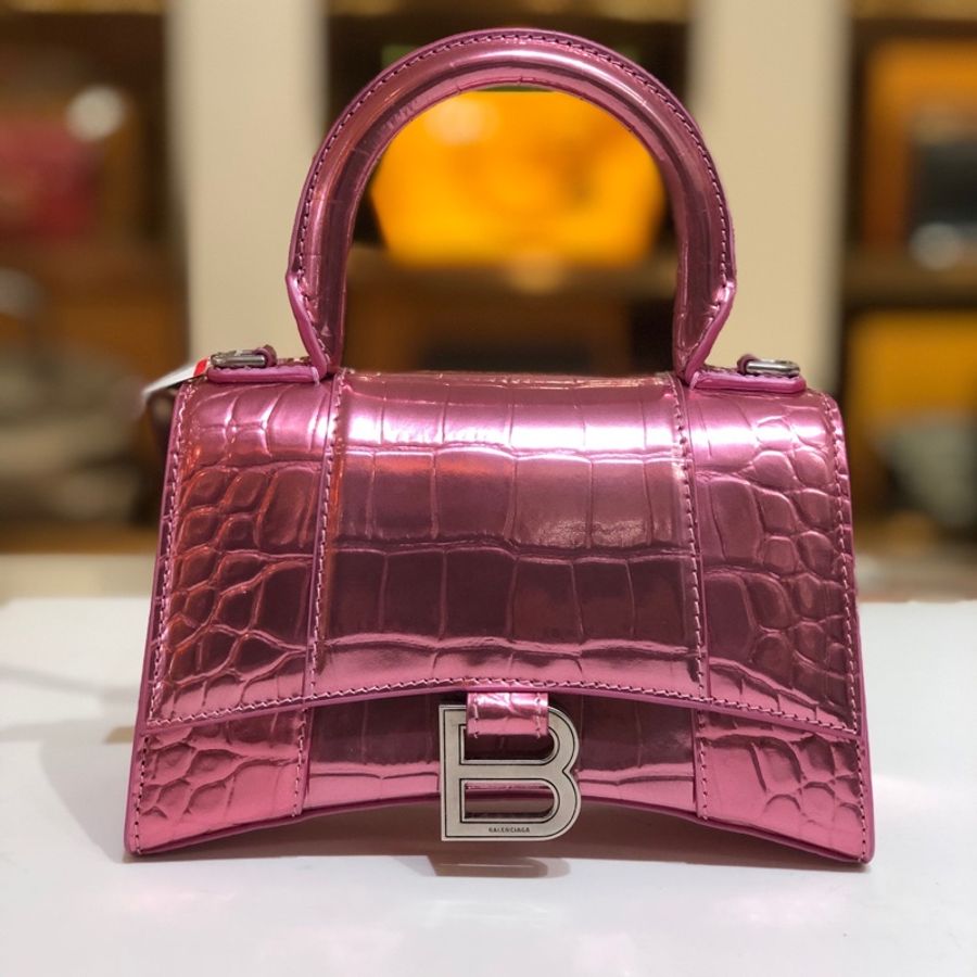 Balenciaga • Hourglass電光粉鱷魚壓紋牛皮沙漏包銀釦 Xs-2