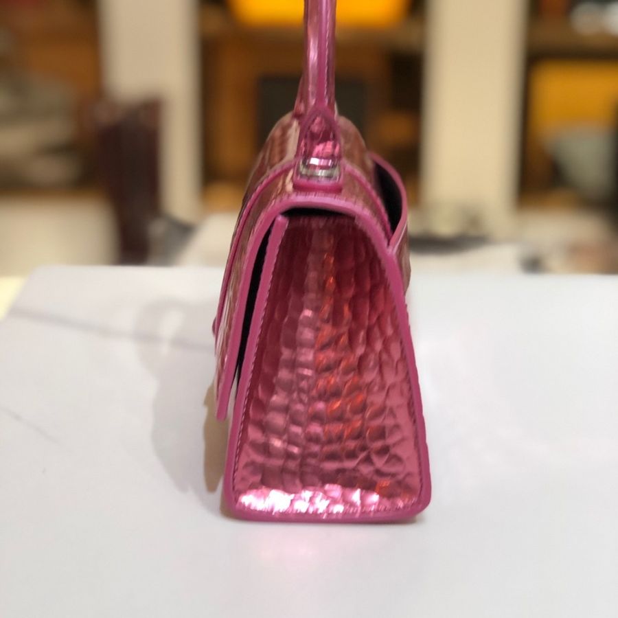 Balenciaga • Hourglass電光粉鱷魚壓紋牛皮沙漏包銀釦 Xs-4