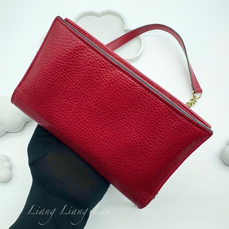 GUCCI 古馳 經典雙G金屬LOGO荔枝紋牛皮鏈帶WOC肩背包|斜背包-34