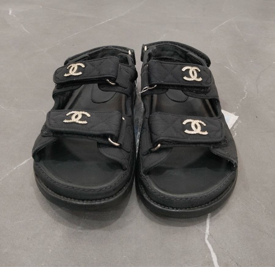 CHANEL 香奈兒cclogo 魔術貼黑色涼鞋 36碼-1