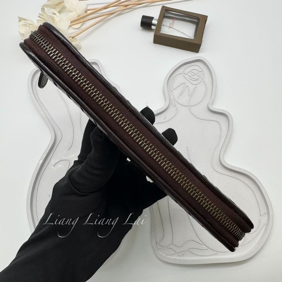 BOTTEGA VENETA BV 經典編織小牛皮深咖啡色拉鏈長夾-18