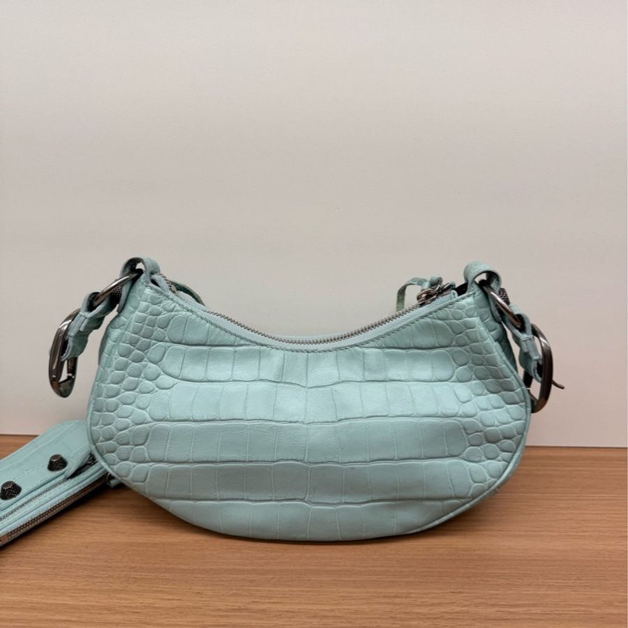 98新 巴黎世家/BalenciagaLeCagole薄荷綠漆皮機車包,腋下包復古金屬配件 肩帶可調-1