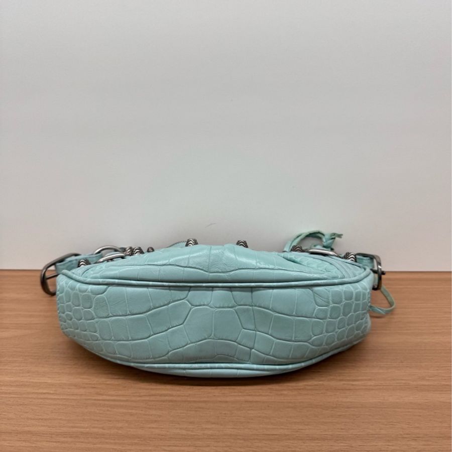 98新 巴黎世家/BalenciagaLeCagole薄荷綠漆皮機車包,腋下包復古金屬配件 肩帶可調-4