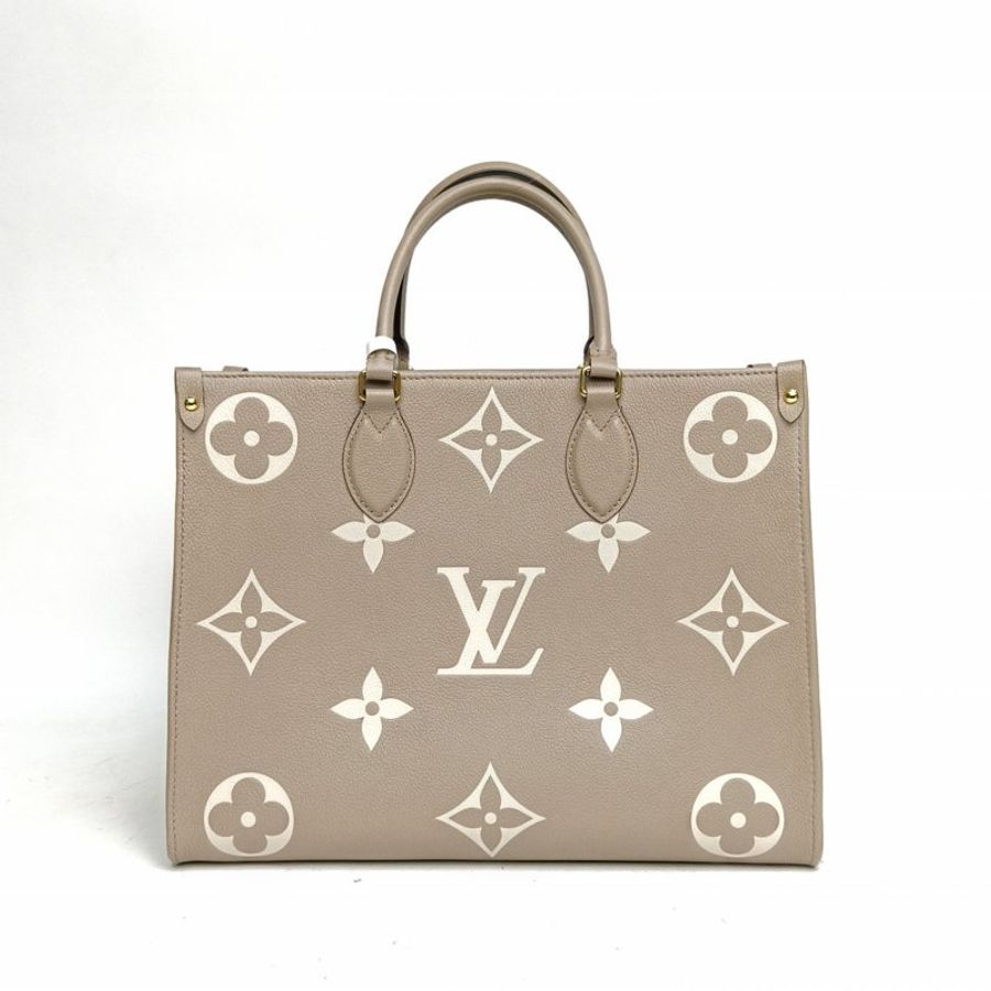 LOUIS VUITTON Onthego中號35大象灰牛皮晶片老花壓紋肩背包-2