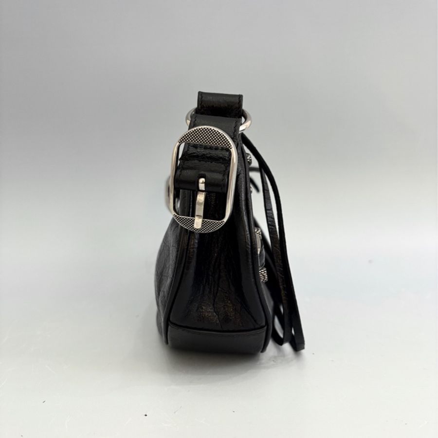 【99新】Balenciaga/巴黎世家 月牙機車包 小號 黑銀 底長22-2
