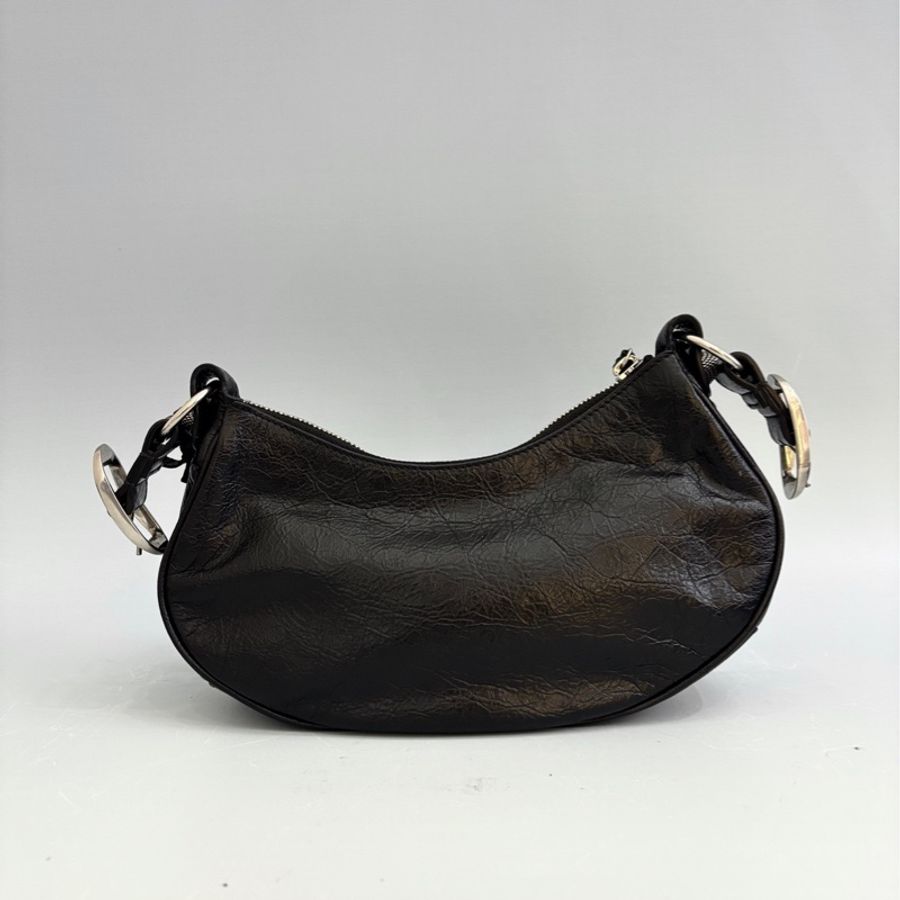 【99新】Balenciaga/巴黎世家 月牙機車包 小號 黑銀 底長22-3