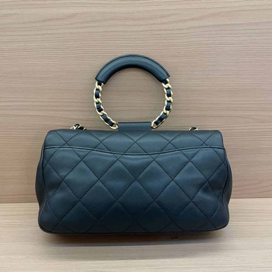 Chanel香奈兒 CF小号 黑金圆环手柄手提單肩斜挎鏈條包 黑色羊皮2020年 29開 尺寸24*13*5 無附件-1