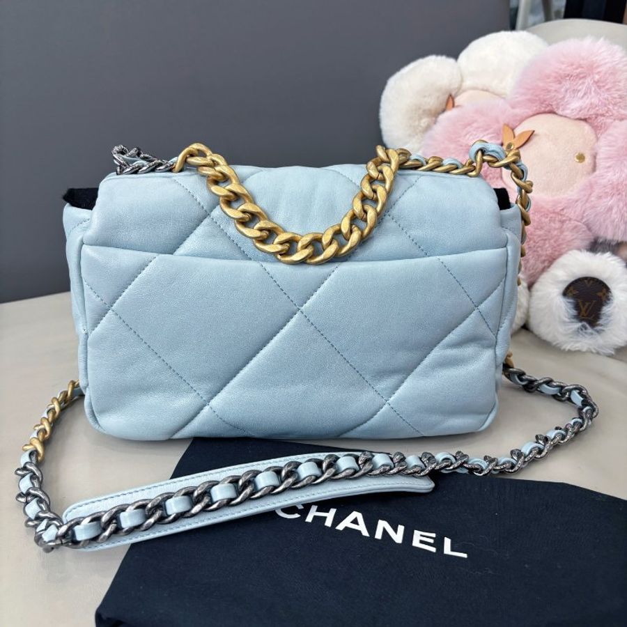 近新品 香奈兒/Chanel 淺霧霾藍19bag小號 芯片款-7